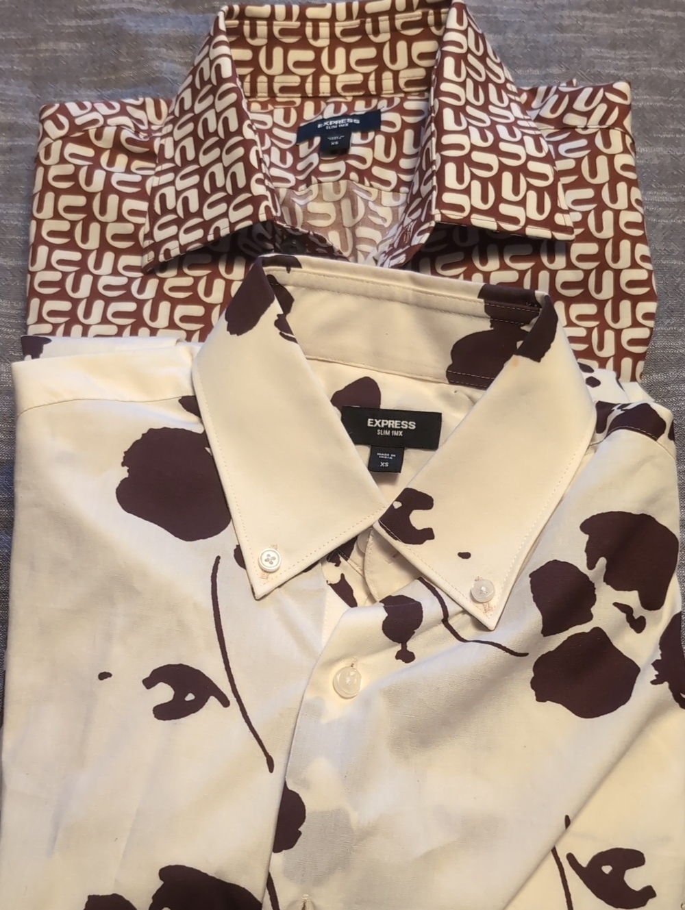 Express Men’s Cream Shirts with Brown Abstract Spots